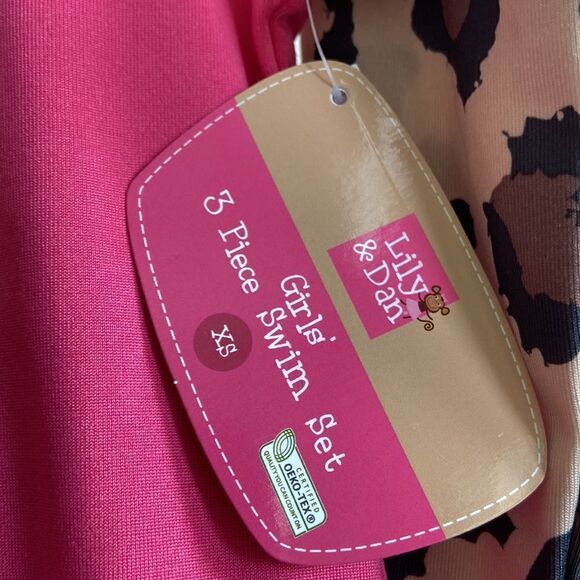 Lily & Dan Girls 3 Piece Swim Set Bikini Rash Guard Long Sleeve Pink Leopard NWT - Picture 5 of 10